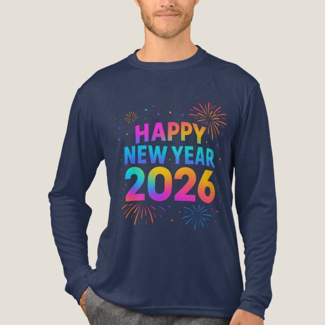 Happy New Year 2026 — Rainbow Neon Fireworks Tri-Blend Shirt (Front)