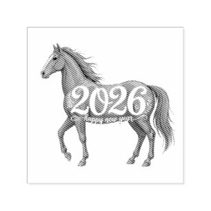 Happy New Year 2026 Red Horse Illustration Self-inking Stamp