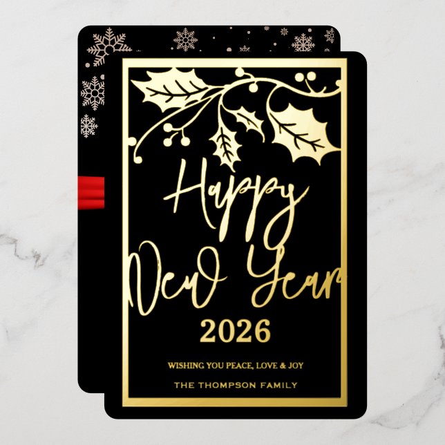 Happy New Year 2026, red ribbon (Front/Back)