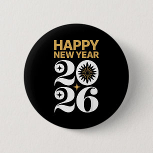 Happy New Year 2026 Retro Groovy Tee New Years Eve 6 Cm Round Badge