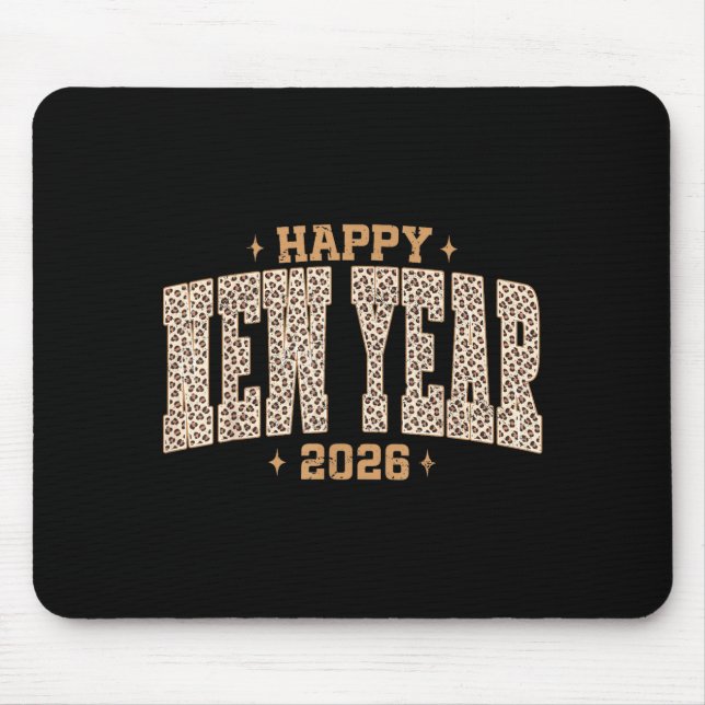 Happy New Year 2026 Retro Leopard New Years Eve Pa Mouse Pad (Front)