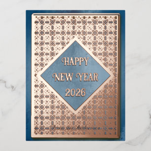 Happy new year 2026 rose Gold pattern  Foil Holiday Postcard