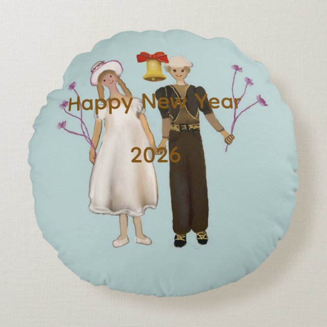 Happy New Year 2026 Round Cushion (Front)