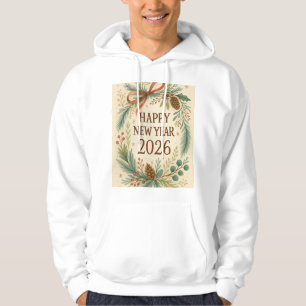 happy new year 2026 rustic floral hoodie