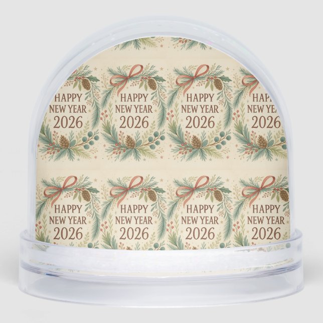 happy new year 2026 rustic snow globe (Front)
