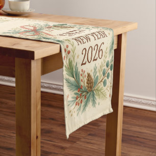 happy new year 2026 rustic table runner