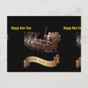 Happy New Year 2026 – Santa Sleigh on Black Holiday Postcard
