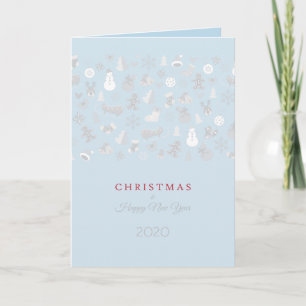 Happy New Year 2026 & Silver Christmas Characters Holiday Card