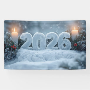 happy new year 2026 snowy candle banner