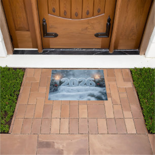 happy new year 2026 snowy candle  doormat