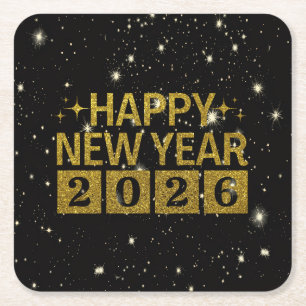 Happy New Year 2026 Square Paper Coaster