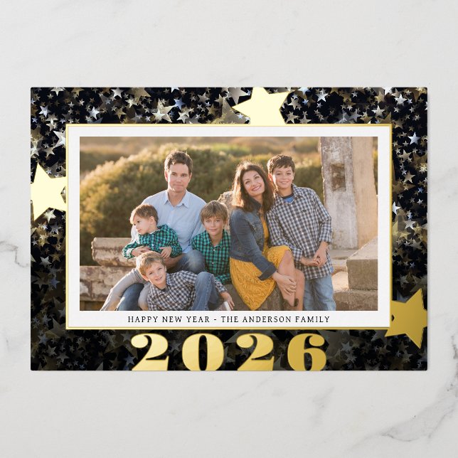 Happy New Year 2026 Star Confetti Photo (Front)