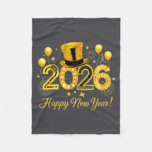 Happy New Year 2026 Top Hat Balloons Party New Yea Fleece Blanket