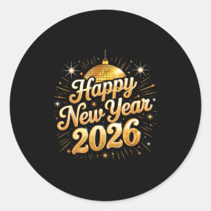 Happy New Year 2026 Vintage Disco Family Party Cel Classic Round Sticker