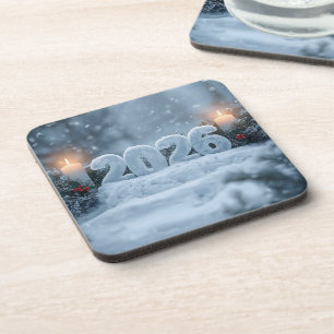 happy new year 2026 winter pine coasters