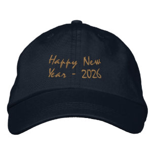 Happy New Year 2026 Wishes Printed Holidays Navy  Embroidered Hat