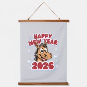 Happy New Year 2026: Year of the Horse Mascot Hanging Tapestry