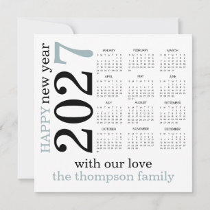 Happy New Year 2027 Blue White Calendar Holiday Card
