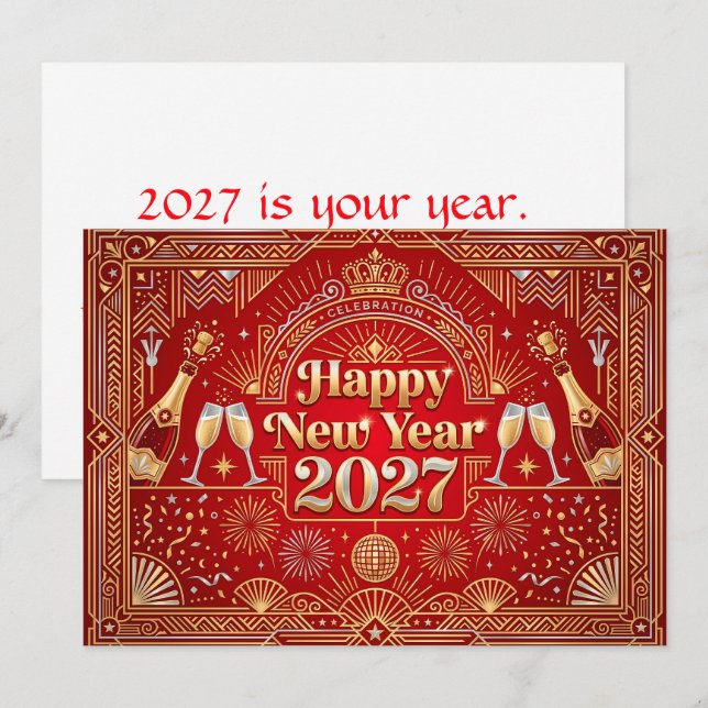 Happy New Year 2027 Celebration Card (Front/Back)