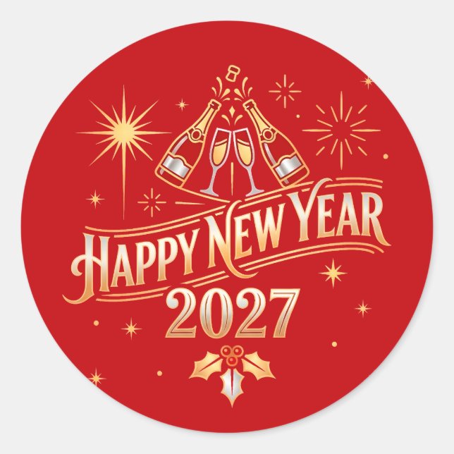 Happy New Year 2027 Celebration Classic Round Sticker (Front)