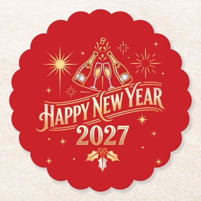 Happy New Year 2027 Celebration Paper Coaster (Front)