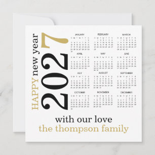 Happy New Year 2027 Gold White Calendar Holiday Card