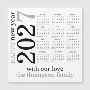 Happy New Year 2027 Teal White Calendar