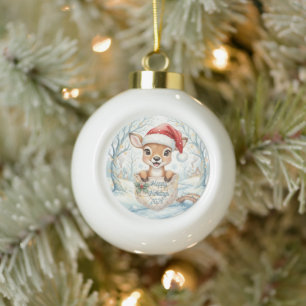 Happy New Year 2027 with Santa Deer Ceramic Ball Christmas Ornament