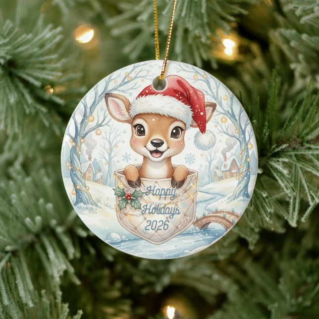 Happy New Year 2027 with Santa Deer Ceramic Tree Decoration (Tree)