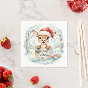 Happy New Year 2027 with Santa Deer Napkin