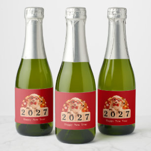 Happy New Year 2027 Year of the Goat Sheep Sparkling Wine Label