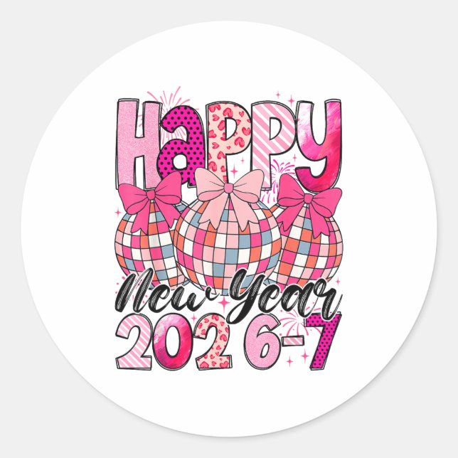 Happy New Year 202-67 Meme Cute Coquette Nk Bow Di Classic Round Sticker (Front)