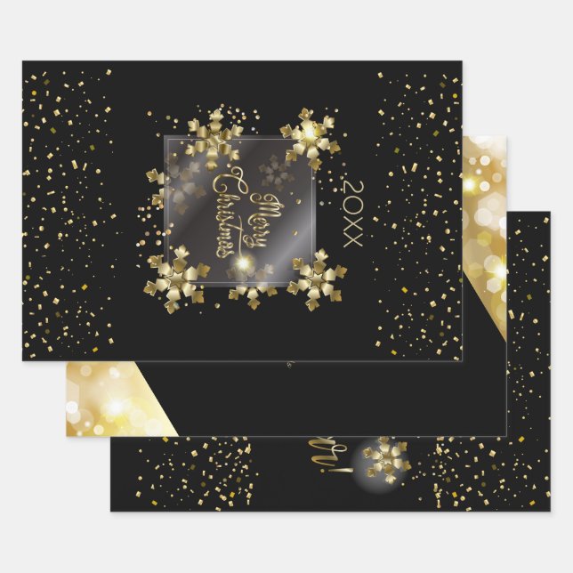 Happy New Year 20XX & Gold Christmas Luxury Wrapping Paper Sheet (Set)