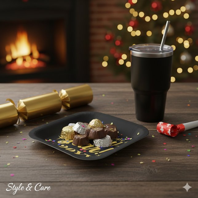 Happy New Year 20YY Custom Square Paper Plate (Happy New Year 20YY Custom Square Paper Plates)