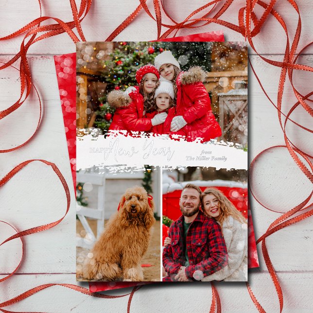 Happy New Year 3 Photo (Happy New Year 3 Photo Foil Holiday Cards)