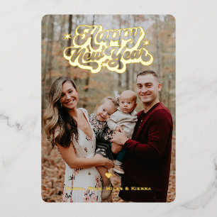 Happy New Year 3 Photo Vertical Gold Metallic