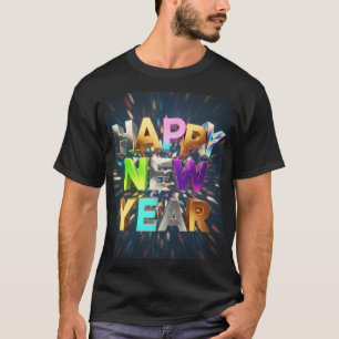 Happy New Year 3D Metallic Text – Festive Celebrat T-Shirt