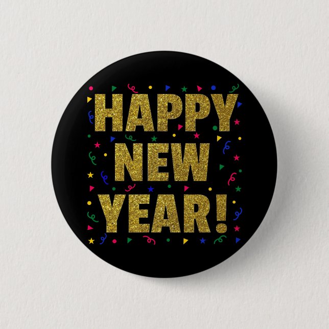 Happy New Year 6 Cm Round Badge (Front)