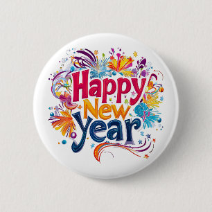 Happy New Year 6 Cm Round Badge