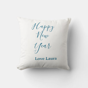 Happy new year add name love blue simple minimal h cushion