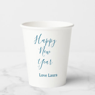 Happy new year add name love blue simple minimal h paper cups