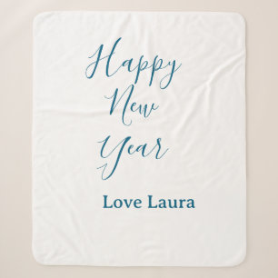 Happy new year add name love blue simple minimal h sherpa blanket