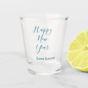 Happy new year add name love blue simple minimal h shot glass