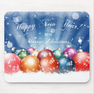 Happy New Year and Merry Christmas baubles Mouse Pad