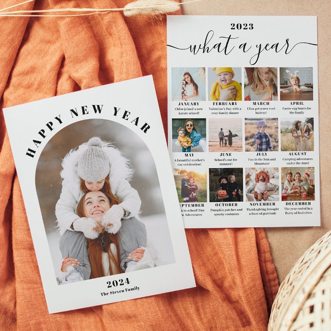 Happy New Year arch year in review 13 photos black Holiday Card (Happy New Year arch year in review 13 photos black Holiday Card)