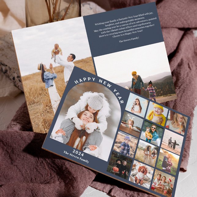 Happy New Year arch year in review 15 photos blue Holiday Card (Happy New Year arch year in review 15 photos blue Holiday Card)