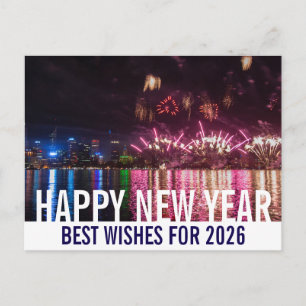 Happy New Year Australia Perth Fireworks Photo Postcard