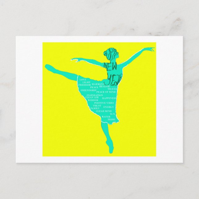 Happy New Year Ballet dancer Art Postcard (Front)