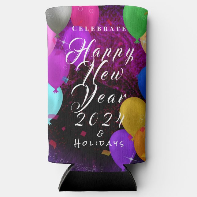Happy New Year Balloon Seltzer Can Cooler (Front)