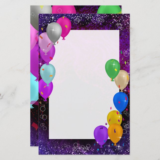 Happy New Year Balloons Stationery Paper (Front/Back)